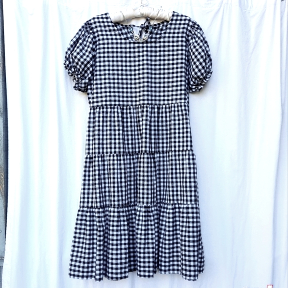 Gingham Dress, Short Puff Sleeves